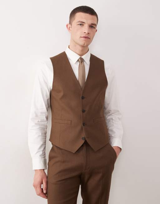 ASOS DESIGN – Brązowy garnitur o obcisłym kroju z dużą zawartością lnu, 4 z 4