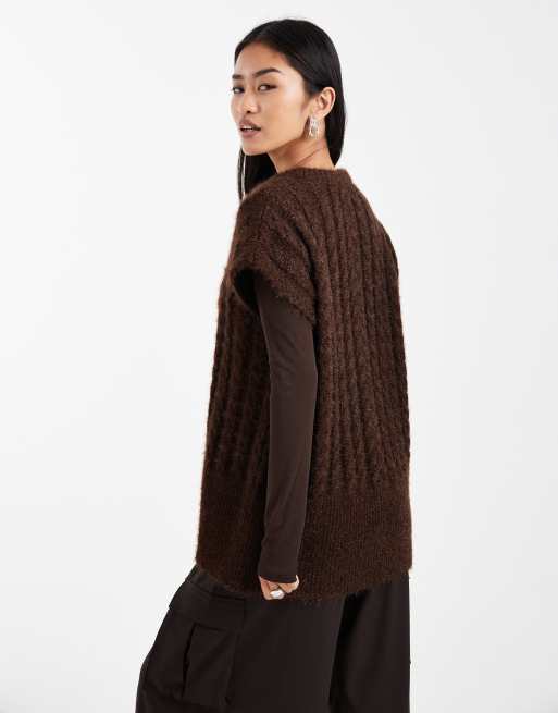 ASOS DESIGN – Brązowa kamizelka oversize z dzianiny o warkoczowym splocie, 4 z 4