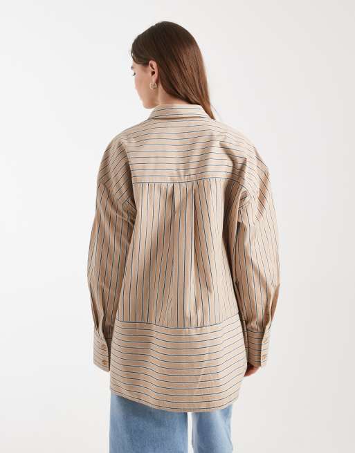 ASOS DESIGN – Brązowa klasyczna bawełniana koszula w paski, 3 z 4