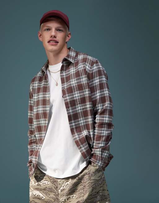 ASOS DESIGN – Brązowa koszula o pudełkowym kroju oversize w kratę w stylu lat 90.