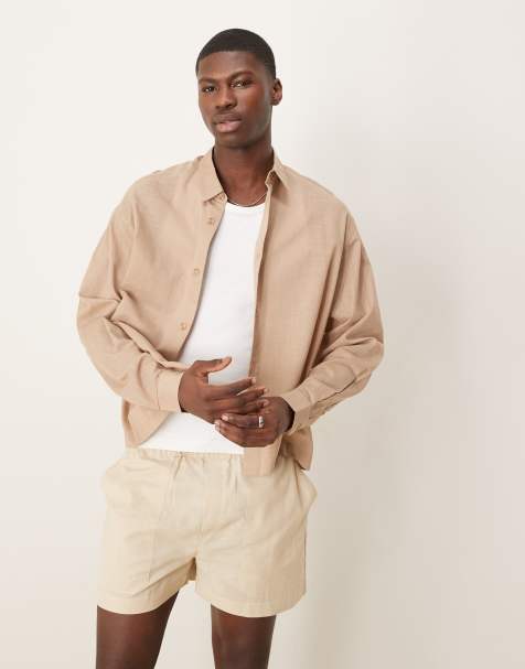 ASOS DESIGN boxy oversized linen look shirt in brown