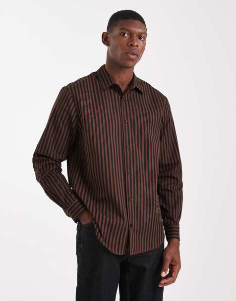 ASOS DESIGN regular fit stripe shirt in brown