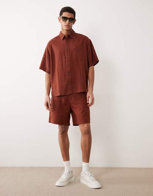 ASOS DESIGN – Brązowy lniany zestaw oversize, 3 z 4