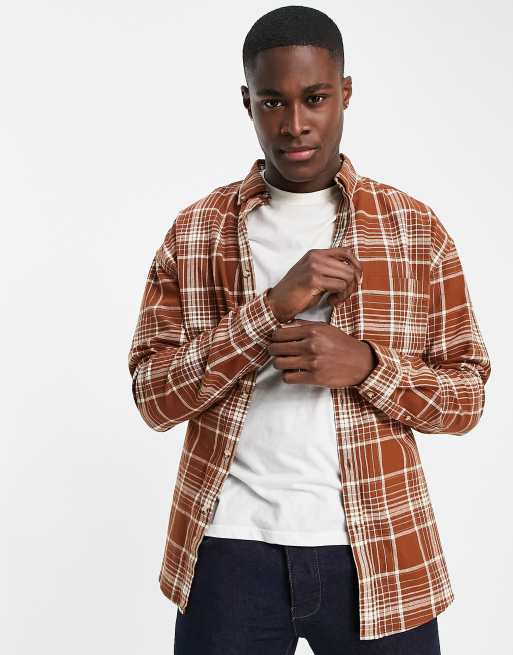 ASOS DESIGN – Brązowa koszula oversize w kratę w stylu lat 90.