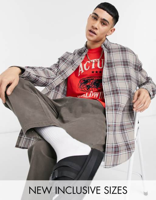 ASOS DESIGN – Brązowa koszula oversize w kratę w stylu lat 90.