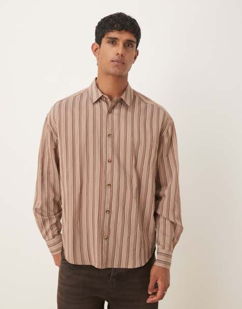 ASOS DESIGN 90s oversized shirt in brown stripe