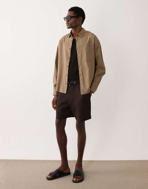 ASOS DESIGN – Brązowa koszula oversize z kory w paski - view 1