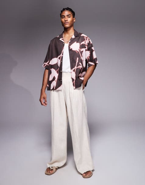 ASOS DESIGN oversized shirt with floral print in brown