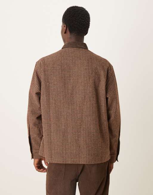 ASOS DESIGN – Brązowa koszula oversize z mieszanki wełny w kratkę, 3 z 5