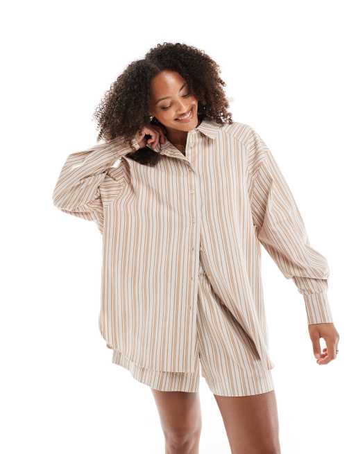 ASOS DESIGN – Brązowa koszula w paski o luźnym kroju, część zestawu