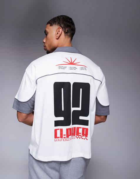 ASOS DESIGN boxy short sleeve polo with with city print in brown