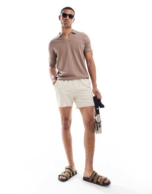ASOS DESIGN – Brązowa koszulka polo oversize z wycięciem pod szyją z bawełnianej dzianiny