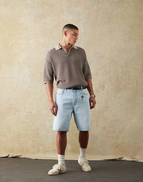 ASOS DESIGN – Brązowa koszulka polo z ażurowej dzianiny o luźnym pudełkowym kroju z lamówką na kołnierzyku - view 1