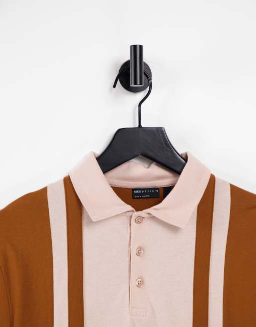 ASOS DESIGN – Brązowa koszulka polo z blokami kolorów w stylu retro, 3 z 4
