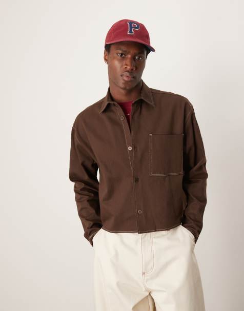 ASOS DESIGN – Brązowa krótka kurtka koszulowa typu worker oversize - view 1
