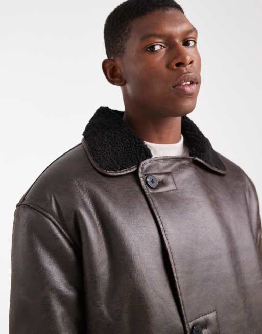 ASOS DESIGN – Brązowa kurtka aviator z kołnierzem z kożuszka, 5 z 5