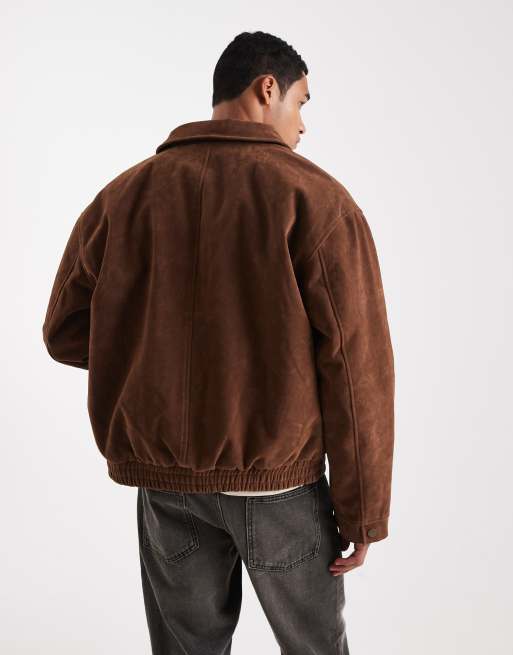 ASOS DESIGN – Brązowa kurtka bomberka oversize z imitacji zamszu , 4 z 5