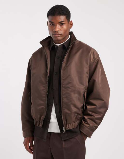 ASOS DESIGN – Brązowa kurtka bomberka oversize z wysokim kołnierzem, 6 z 6