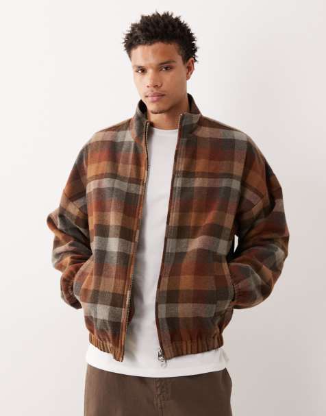 ASOS DESIGN – Brązowa kurtka dresowa w kratę z imitacji wełny - view 1