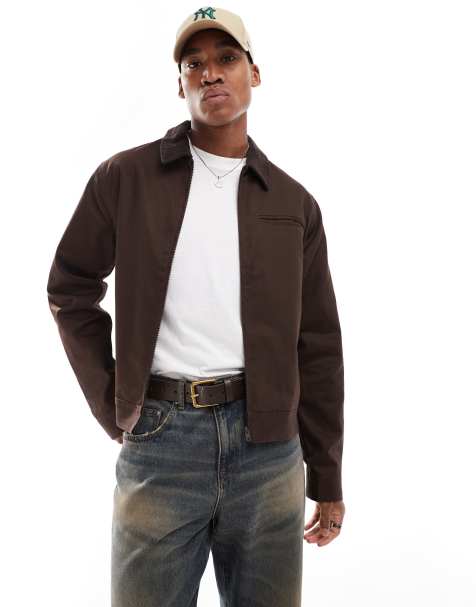 ASOS DESIGN – Brązowa kurtka Harrington oversize ze sztruksowym kołnierzem - view 1