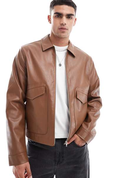 ASOS DESIGN – Brązowa kurtka harrington z imitacji skóry - view 1