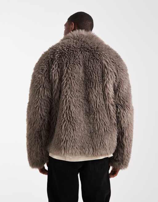 ASOS DESIGN – Brązowa kurtka harrington ze sztucznego futra, 3 z 5