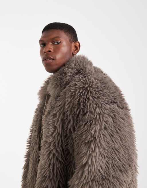 ASOS DESIGN – Brązowa kurtka harrington ze sztucznego futra, 4 z 5