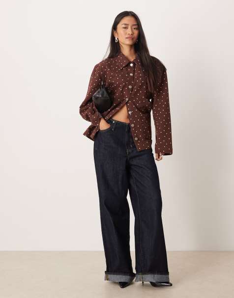 ASOS DESIGN – Brązowa kurtka jeansowa w drobne groszki z naszytymi kieszeniami - view 1
