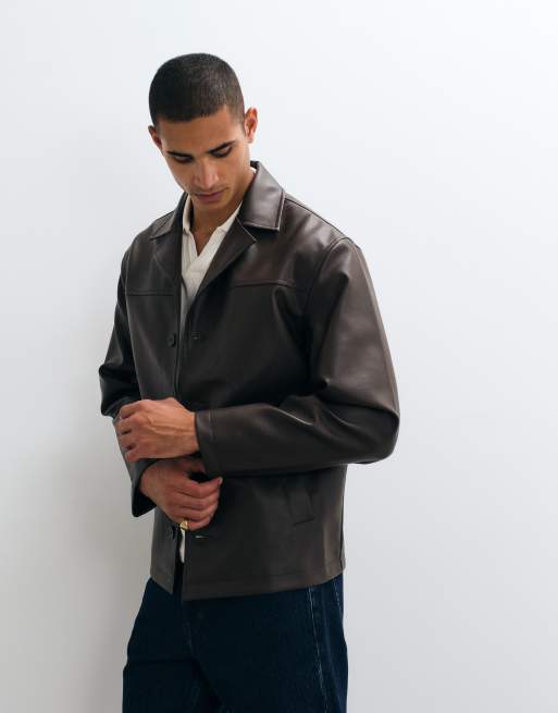 ASOS DESIGN – Brązowa kurtka koszulowa z imitacji skóry, 2 z 5