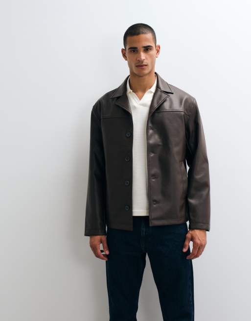 ASOS DESIGN – Brązowa kurtka koszulowa z imitacji skóry, 3 z 5