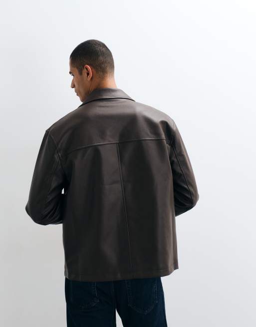 ASOS DESIGN – Brązowa kurtka koszulowa z imitacji skóry, 4 z 5