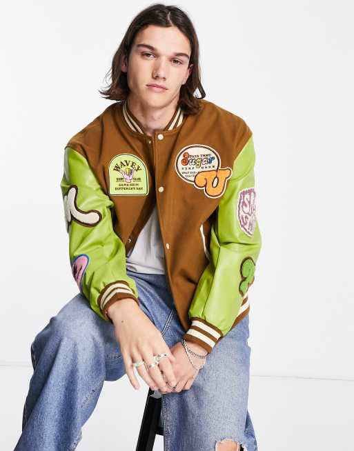 ASOS DESIGN – Brązowa kurtka oversize w uczelnianym stylu o wełnianym wyglądzie , 4 z 4