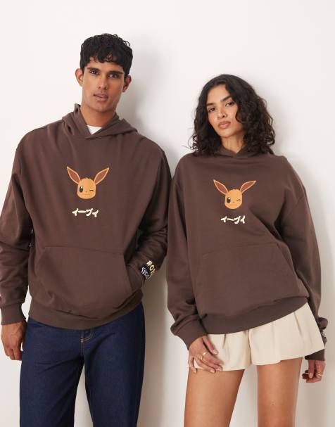ASOS DESIGN – Brązowa luźna bluza z kapturem unisex z nadrukiem z motywem Pokemona - view 1