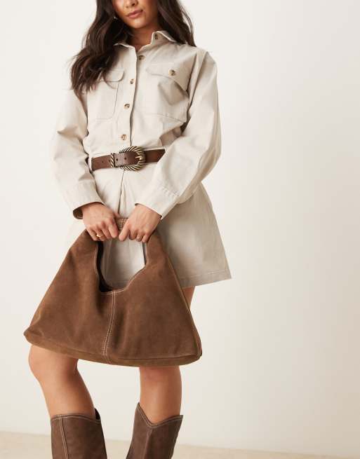 ASOS DESIGN – Brązowa luźna trapezowa torebka zamszowa średniej wielkości
