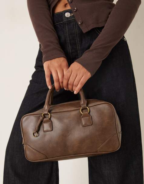 ASOS DESIGN – Brązowa mała torebka bowler z efektem sprania - view 1