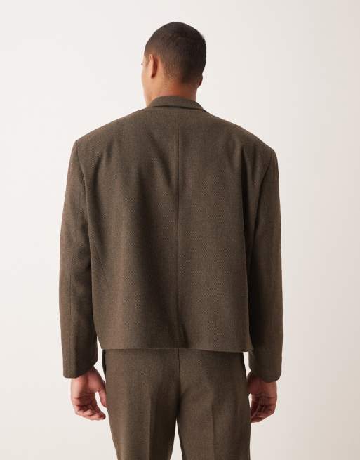 ASOS DESIGN – Brązowa marynarka garniturowa o krótkim fasonie oversize, 3 z 5