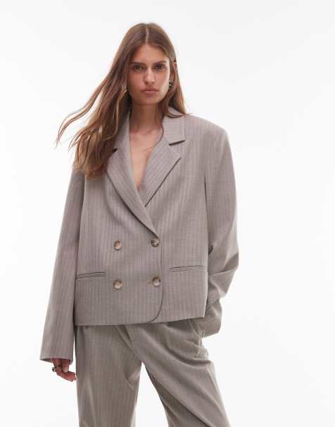 ASOS DESIGN boxy fit blazer in brown herringbone