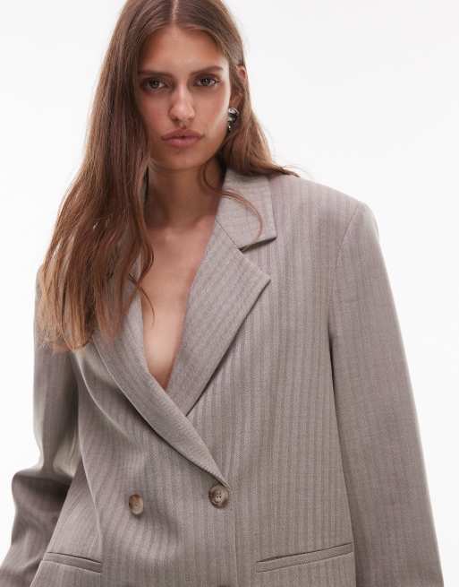 ASOS DESIGN – Brązowa marynarka o pudełkowym kroju we wzór w jodełkę, 2 z 4