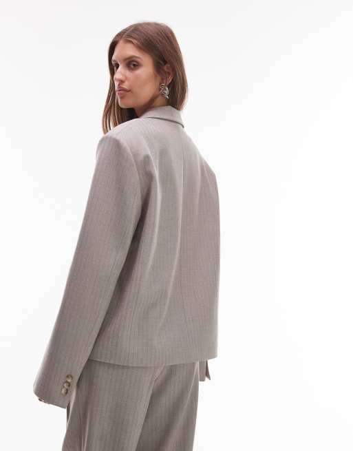 ASOS DESIGN – Brązowa marynarka o pudełkowym kroju we wzór w jodełkę, 3 z 4