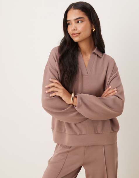 ASOS DESIGN soft touch cupro rugby sweatshirt in brown