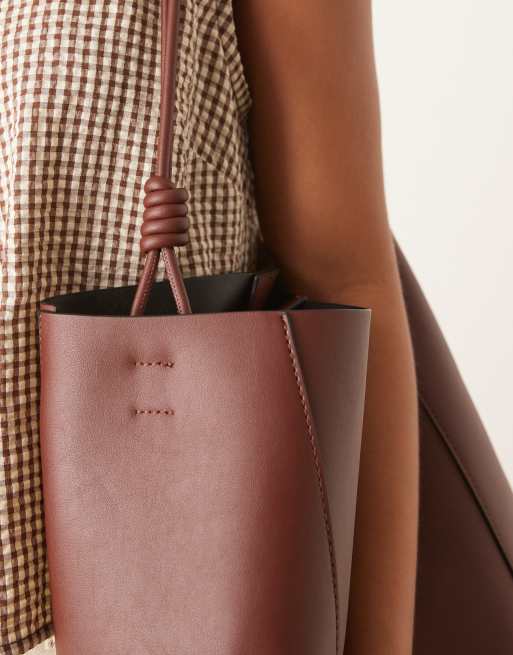 ASOS DESIGN – Brązowa panelowa torba typu tote z supełkami na rączce, 3 z 4