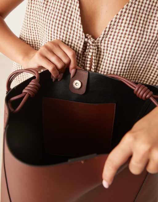 ASOS DESIGN – Brązowa panelowa torba typu tote z supełkami na rączce, 4 z 4