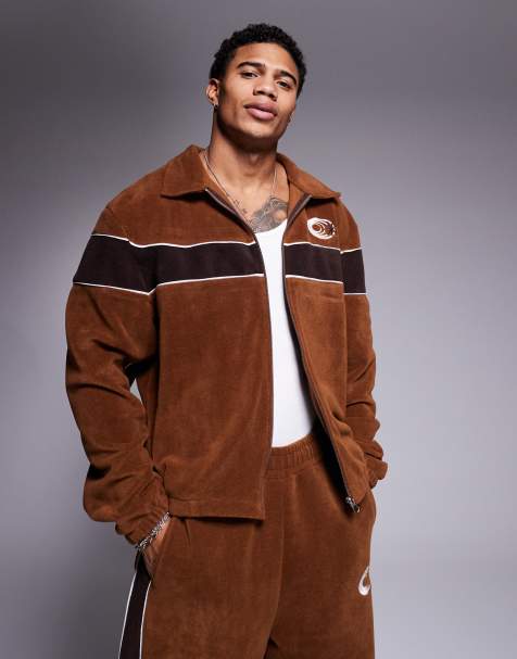 ASOS DESIGN – Brązowa polarowa kurtka dresowa o pudełkowym kroju oversize ze wstawkami, część zestawu - view 1