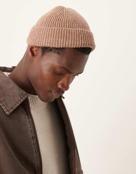 ASOS DESIGN – Brązowa prążkowana czapka beanie o splocie patentowym z owczą wełną - view 1