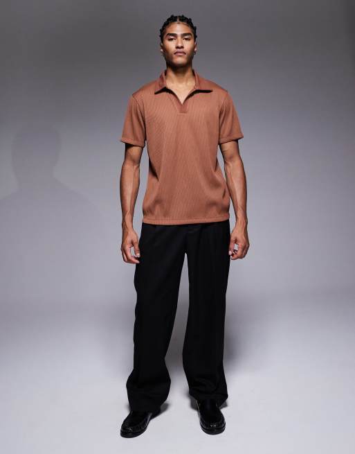 ASOS DESIGN – Brązowa prążkowana koszulka polo , 2 z 5