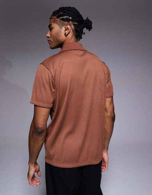 ASOS DESIGN – Brązowa prążkowana koszulka polo , 3 z 5