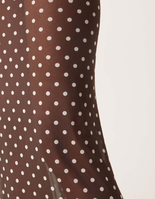 ASOS DESIGN – Brązowa prześwitująca spódnica siateczkowa maxi w groszki, 3 z 5