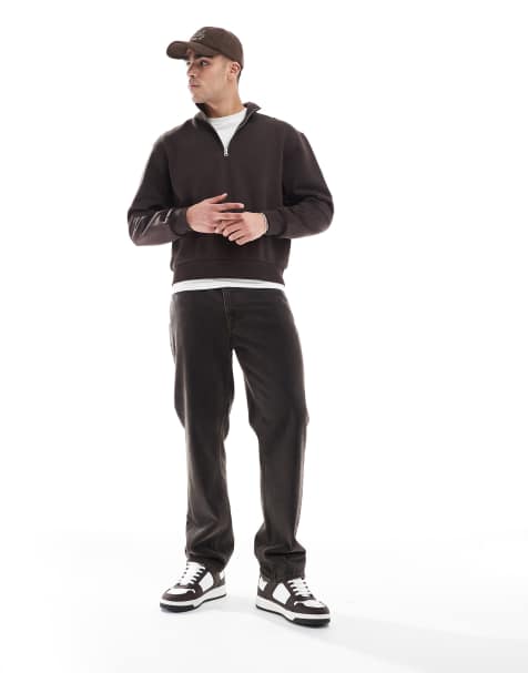 ASOS DESIGN – Brązowa pudełkowa bluza oversize z suwakiem pod szyją - view 1
