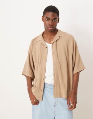 ASOS DESIGN – Brązowa pudełkowa koszula oversize z kołnierzykiem kubańskim - view 1