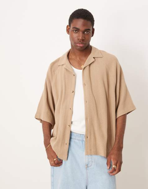 ASOS DESIGN boxy oversized revere shirt in brown
